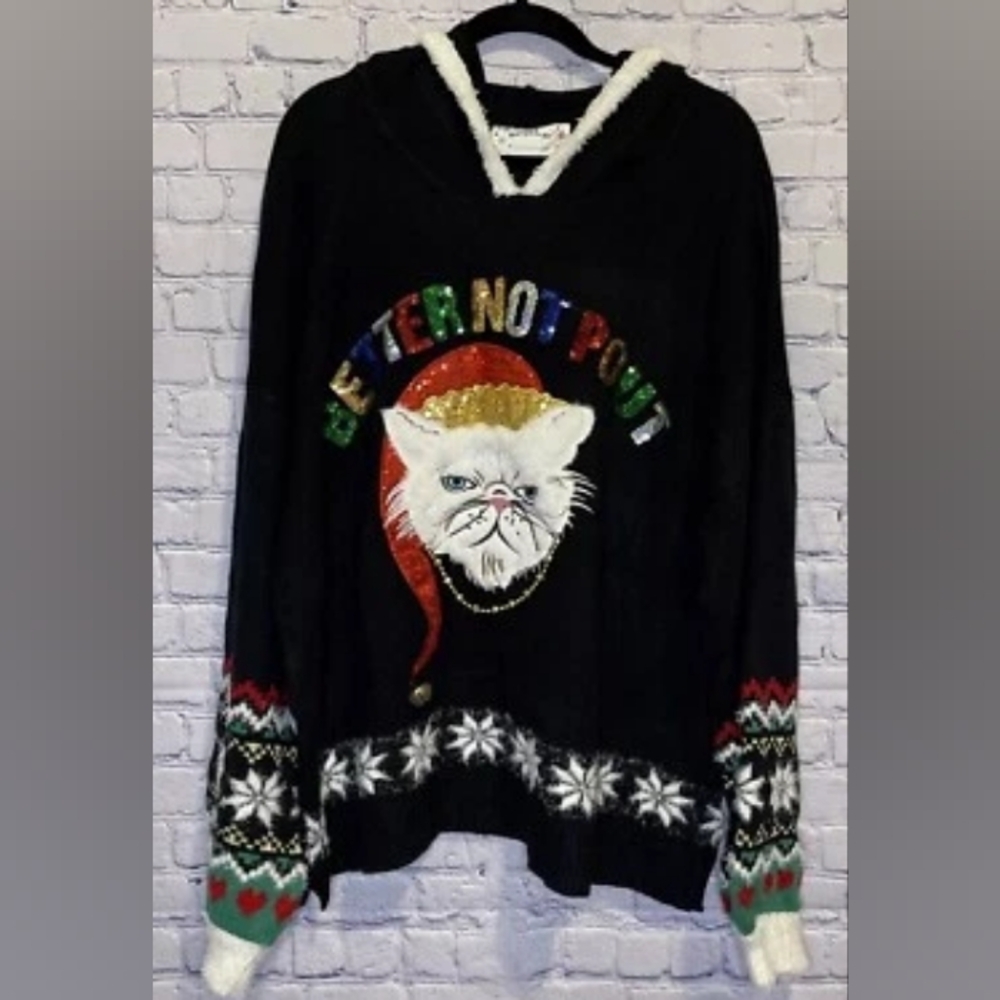 ****Grumpy Cat Better Not Pout.Christmas Hoodie Sweater Junior Small
